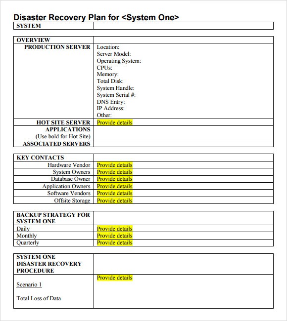 Sample Disaster Recovery Plan Template 9 Download Free S