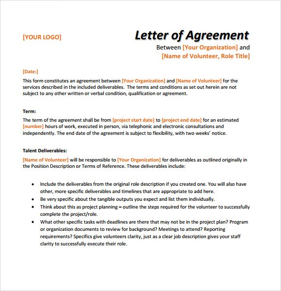 Sample Letter Of Agreement 8 Example Format Document