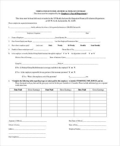 Sample Medical Verification Forms 9 Free Documents In Word PDF Document Insurance Form