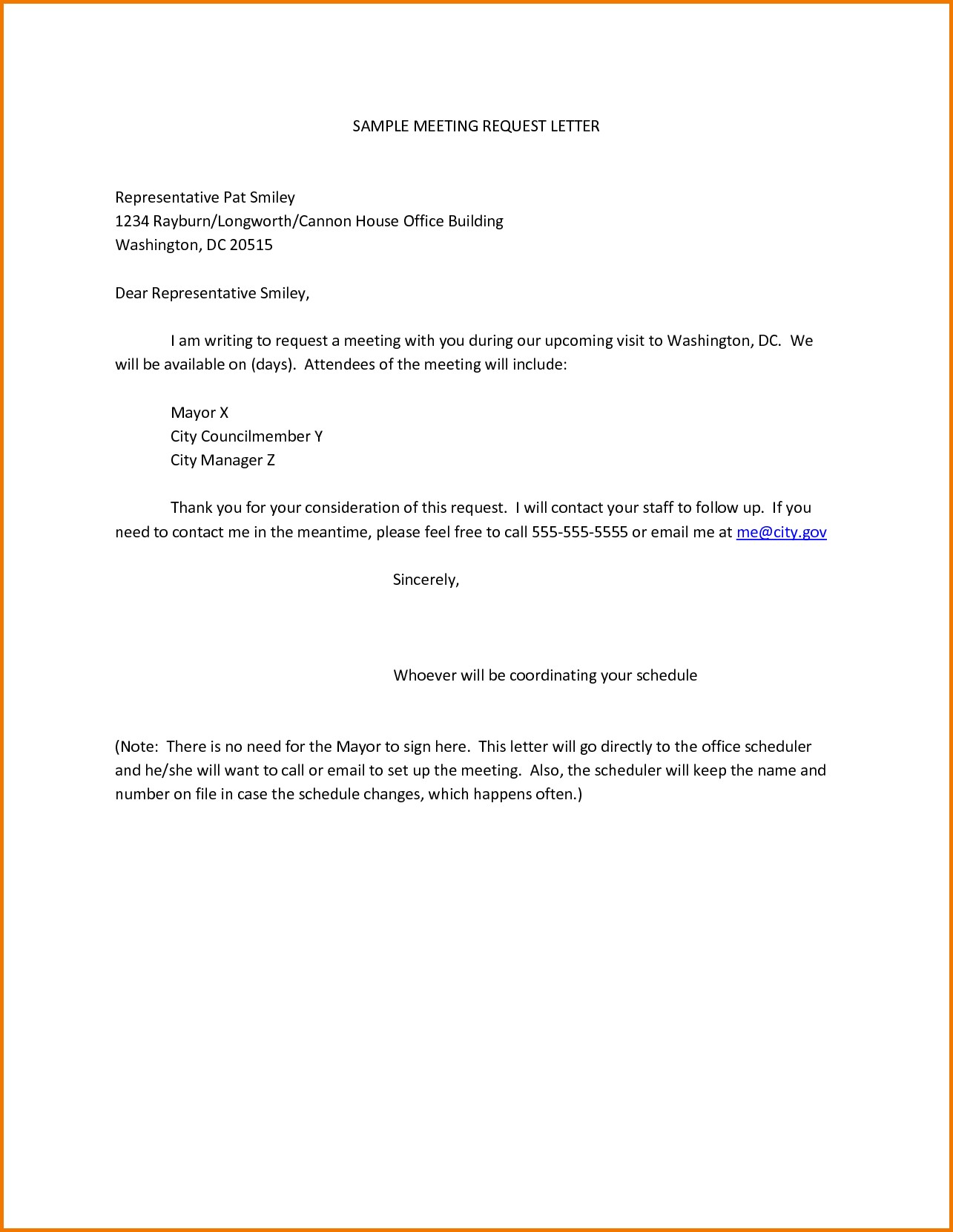 SAMPLE MEETING REQUEST LETTER Representative Pat Smiley Rayburn Document Set Up A Meeting Email Sample