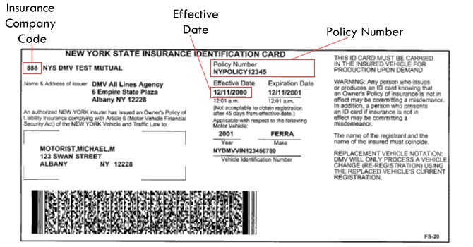 Sample NY State Insurance ID Cards New York Department Of Document Temporary Car Card