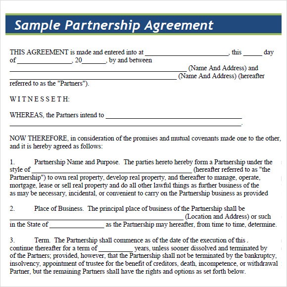 Sample Partnership Agreement 7 Documents In PDF Word Document General Form Pdf