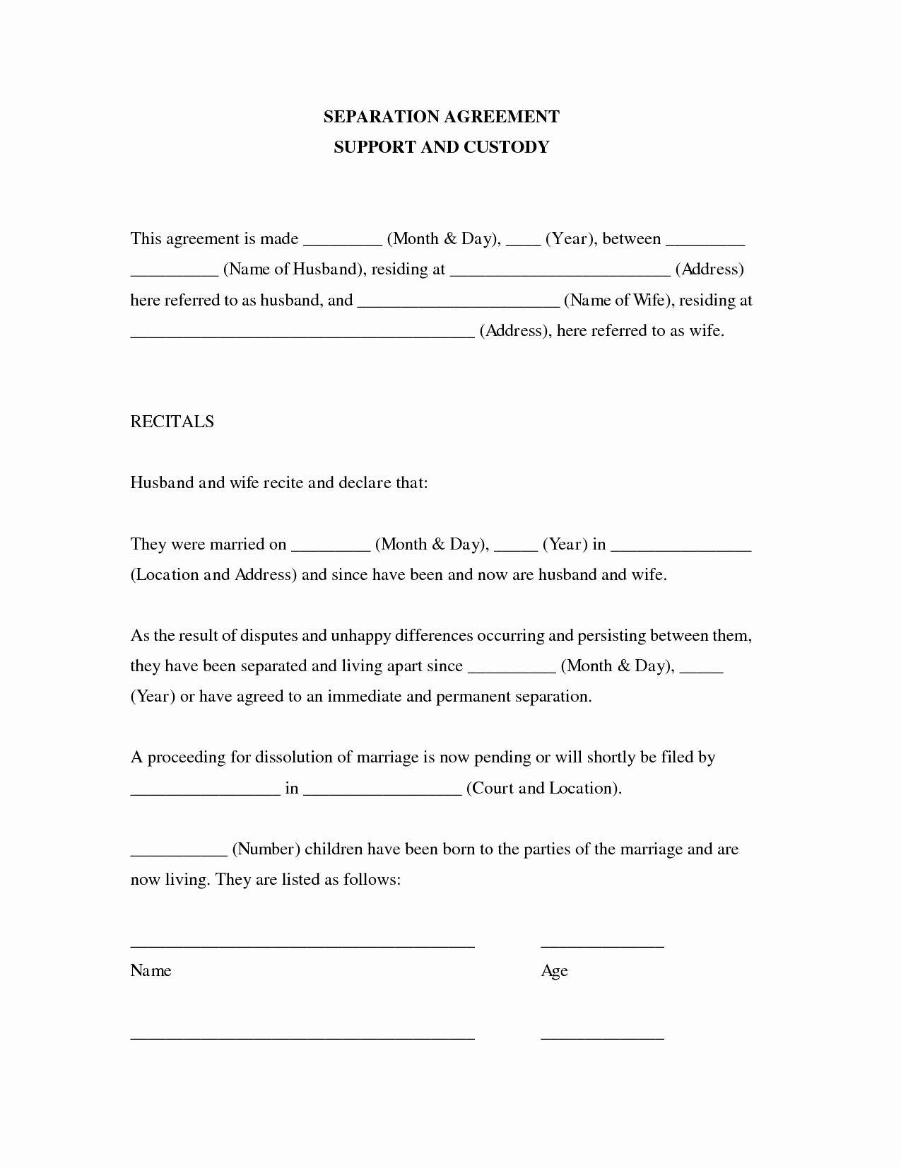 Separation Agreement Form Brilliant Marriage Document Sample Of Letter For