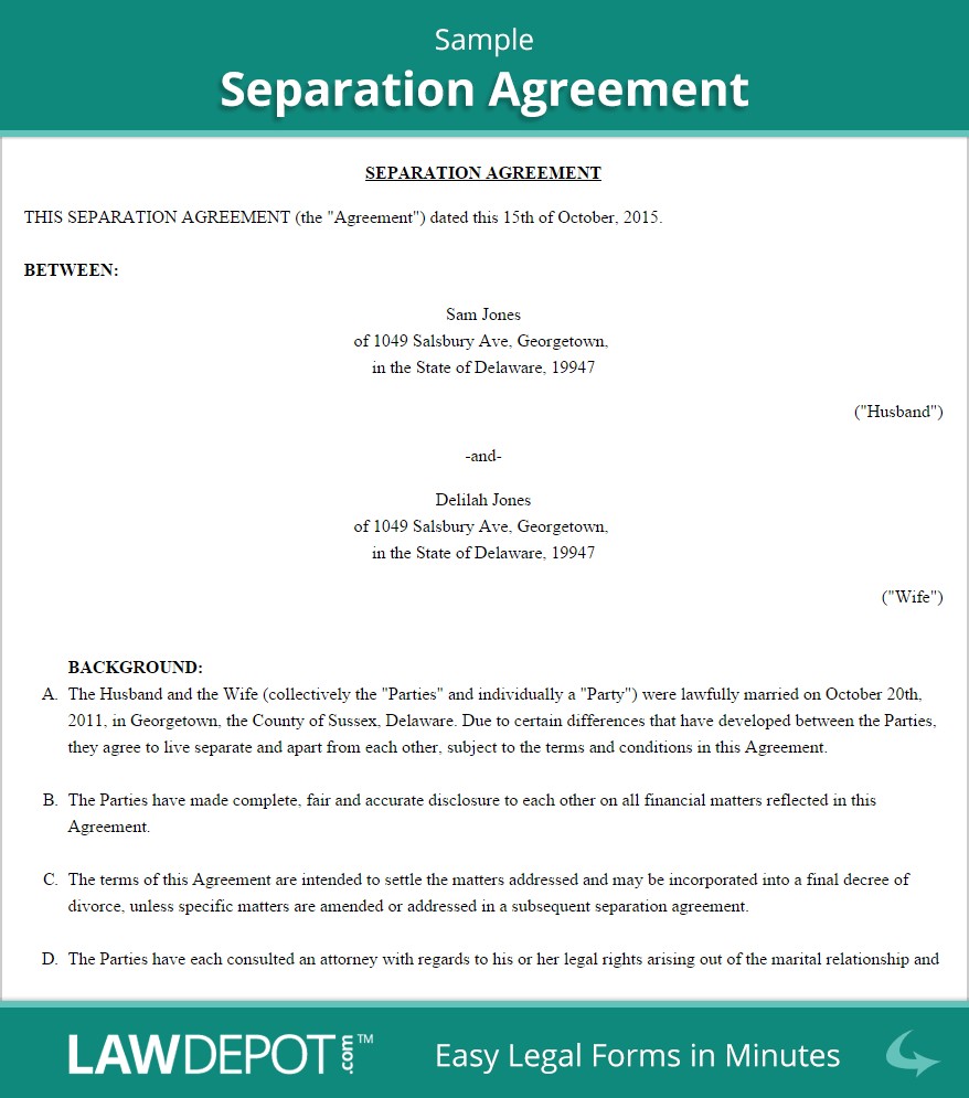 Separation Agreement Template US LawDepot Document Marriage Letter Example