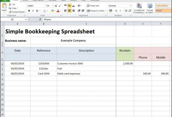 Simple Bookkeeping Spreadsheet Accounting Pinterest Document Small Business Free