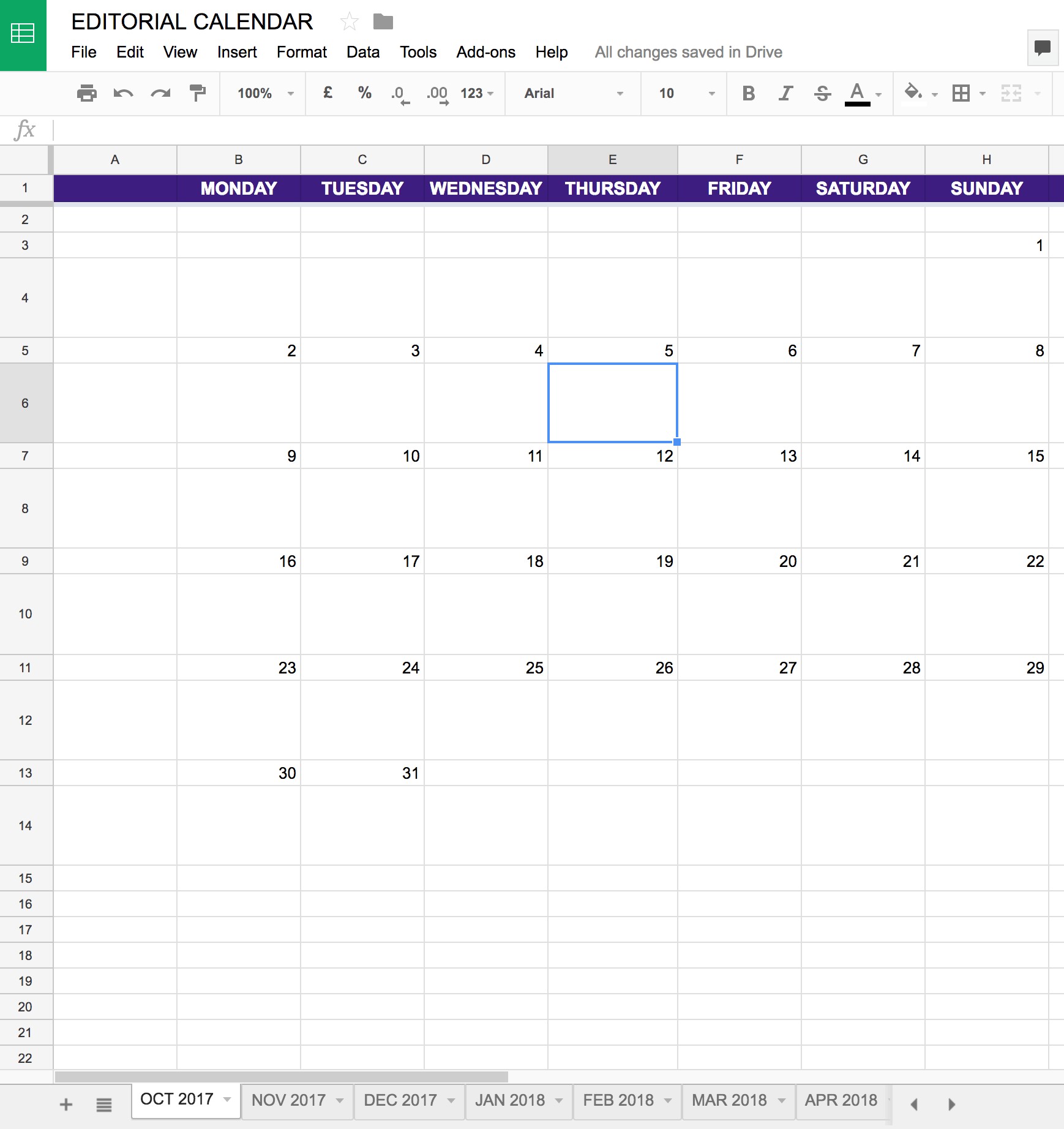Simple Editorial Calendar Template For Google Drive Excel Erin Document Doc 2018