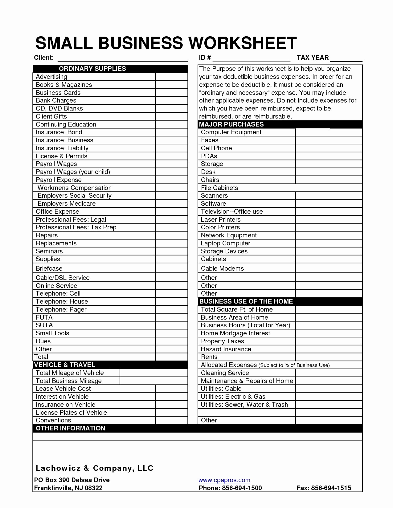 Small Business Itemized Deductions Worksheet Elegant Document For