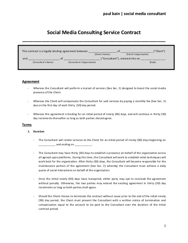 Social Media Consulting Services Contract Document Manager Template