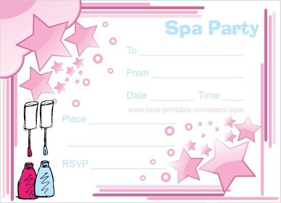 Spa Party Invitations Free Printable Kids Birthday Invites From Document