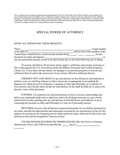 Special Power Of Attorney Form Free Download Create Edit Fill Document