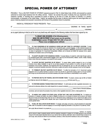 Special Power Of Attorney Form Free Download Create Edit Fill Document