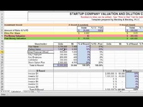 Startup Valuation And Dilution Calculator YouTube Document Spreadsheet