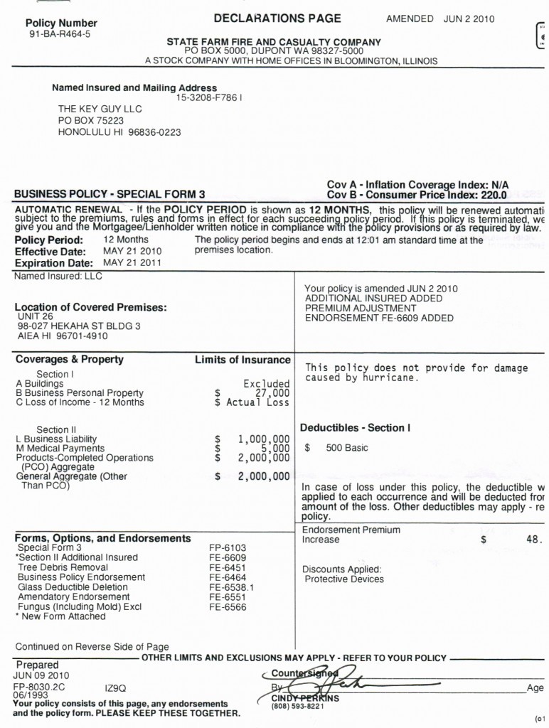 State Farm Declaration Page Sample Austinroofing Us Document