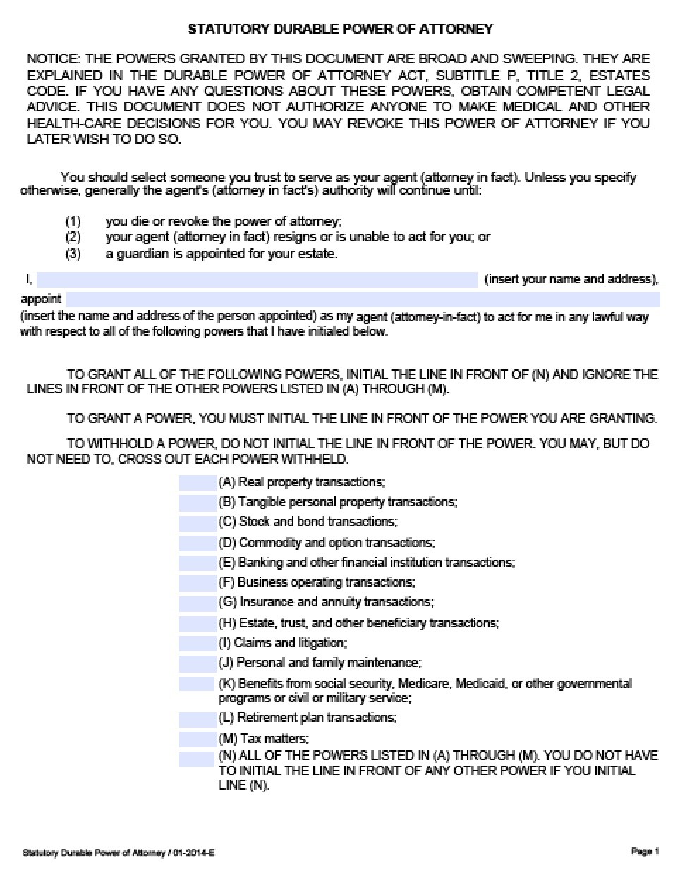 Texas Medical Power Of Attorney Form Document