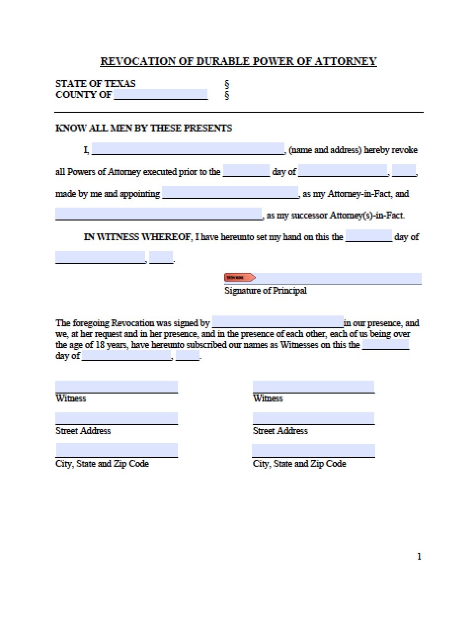 Texas Revocation Power Of Attorney Form Document Template