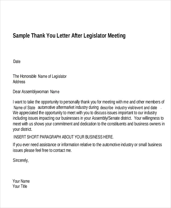 Thank You Note Business Meeting Template Document For