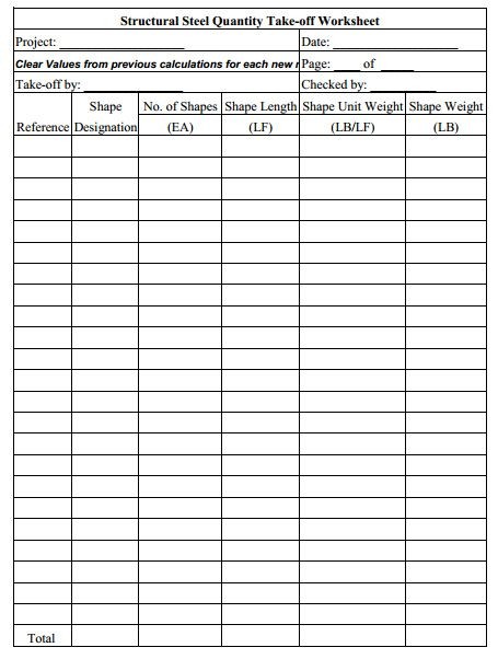 The Structural Steel Takeoff Sheets Are Utilized To Compute Document Spreadsheet