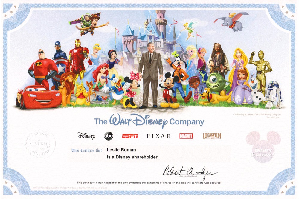 The Walt Disney Company Collectible Shareholder Certificate Buy Document Template