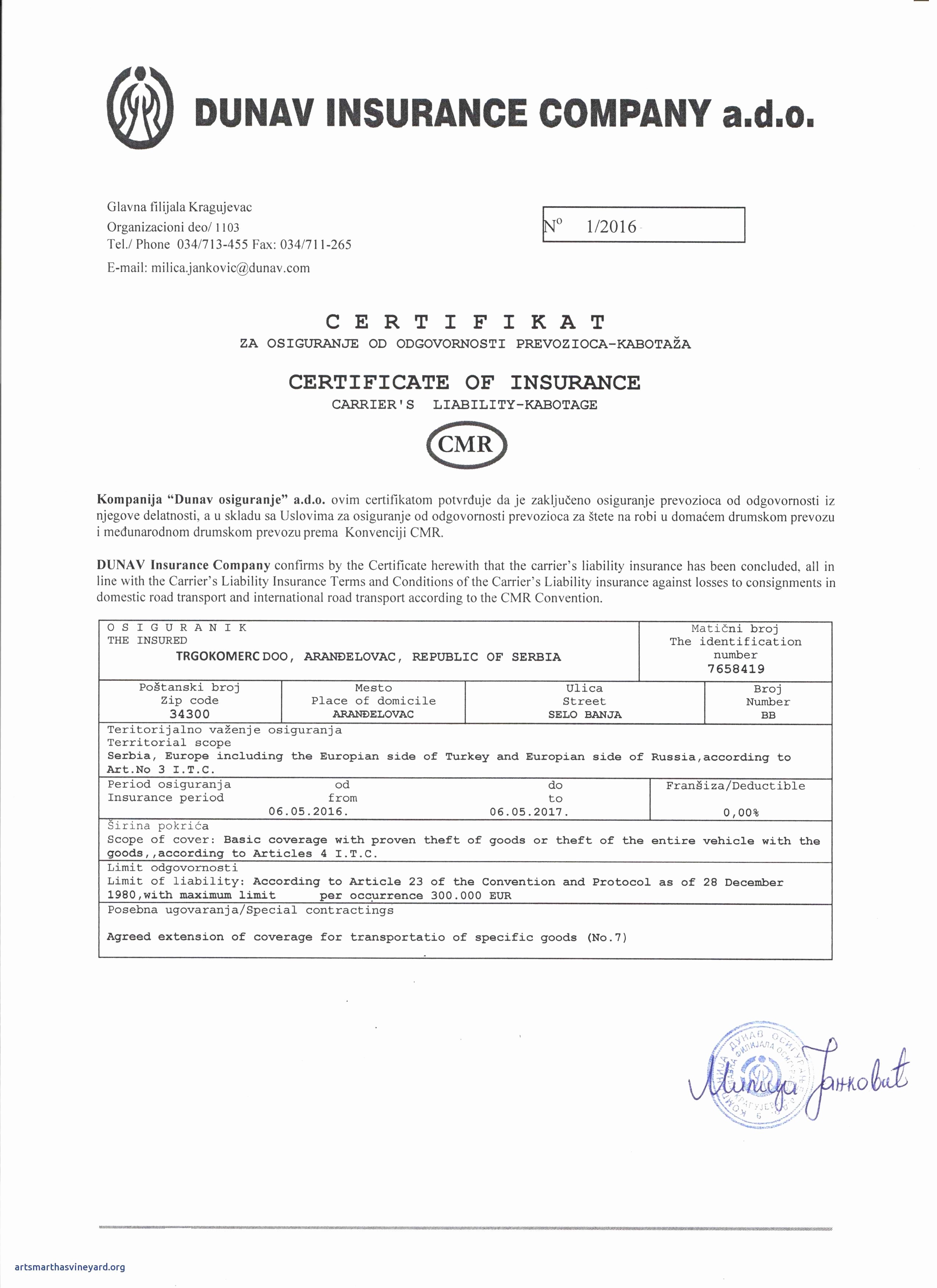 Transport Proposal Template Beautiful Certificate Insurance Document