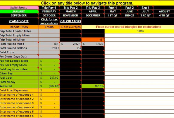 Truck Driver Accounting Software Spreadsheet Program From Dieselboss Document Trucking