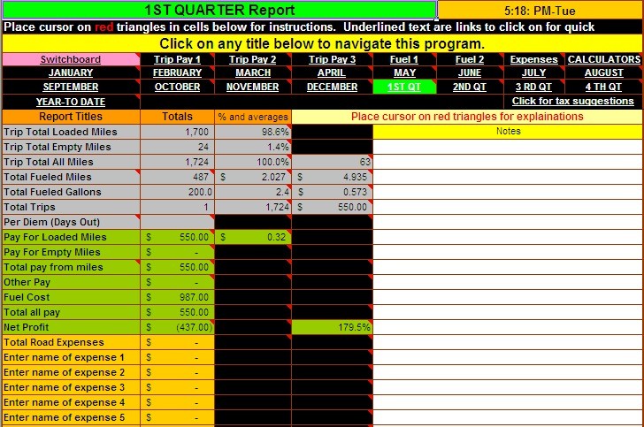 Truck Driver Accounting Software Spreadsheet Program From Dieselboss Document Trucking Download