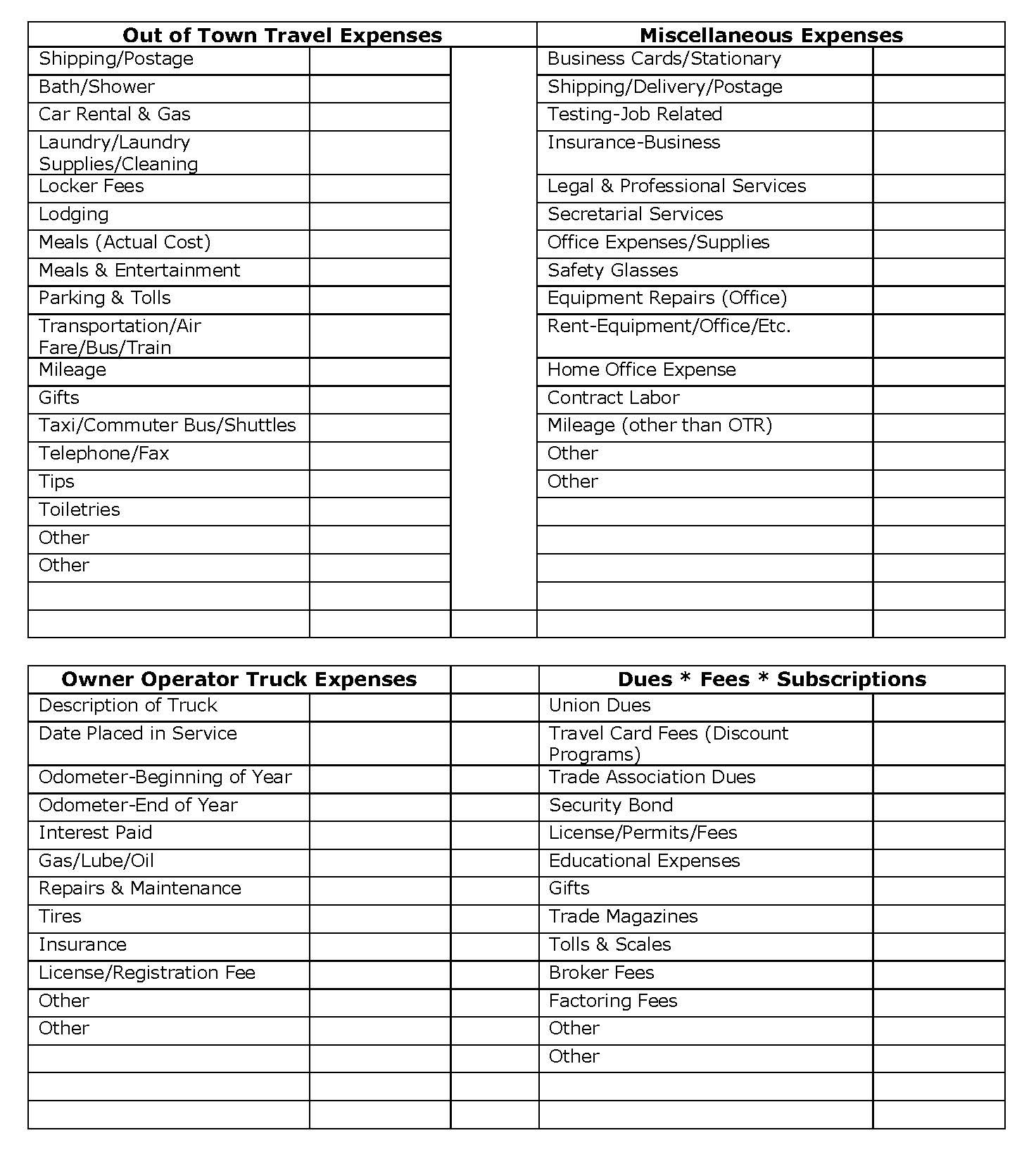Truck Driver Tax Planning Tips JRC Transportation Document Deduction Worksheet For Drivers