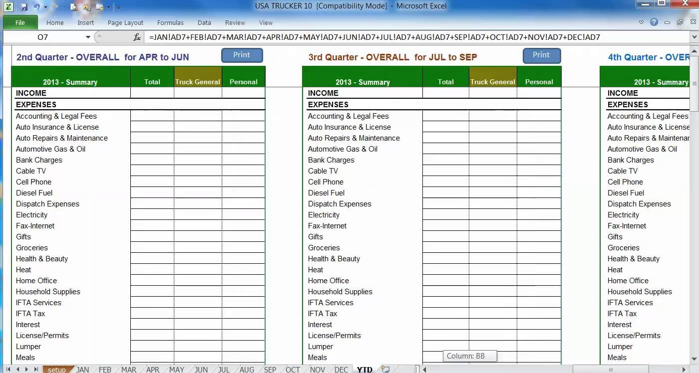 Trucking Excel Spreadsheet Selo L Ink Co Example Of Expenses Document Spreadsheets Free