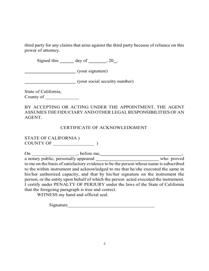 Uniform Statutory Form Power Of Attorney California Free Download Document