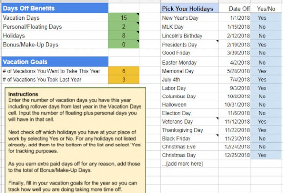 Vacation Days Tracker Google Spreadsheet Template VacationCounts Document Time Tracking