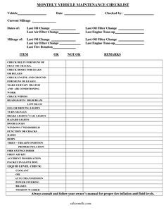 Vehicle Maintenance Log Sheet Template Car Tips Document Checklist
