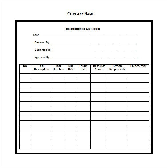 Vehicle Maintenance Schedule Templates 10 Free Word Excel PDF Document Car Checklist Spreadsheet