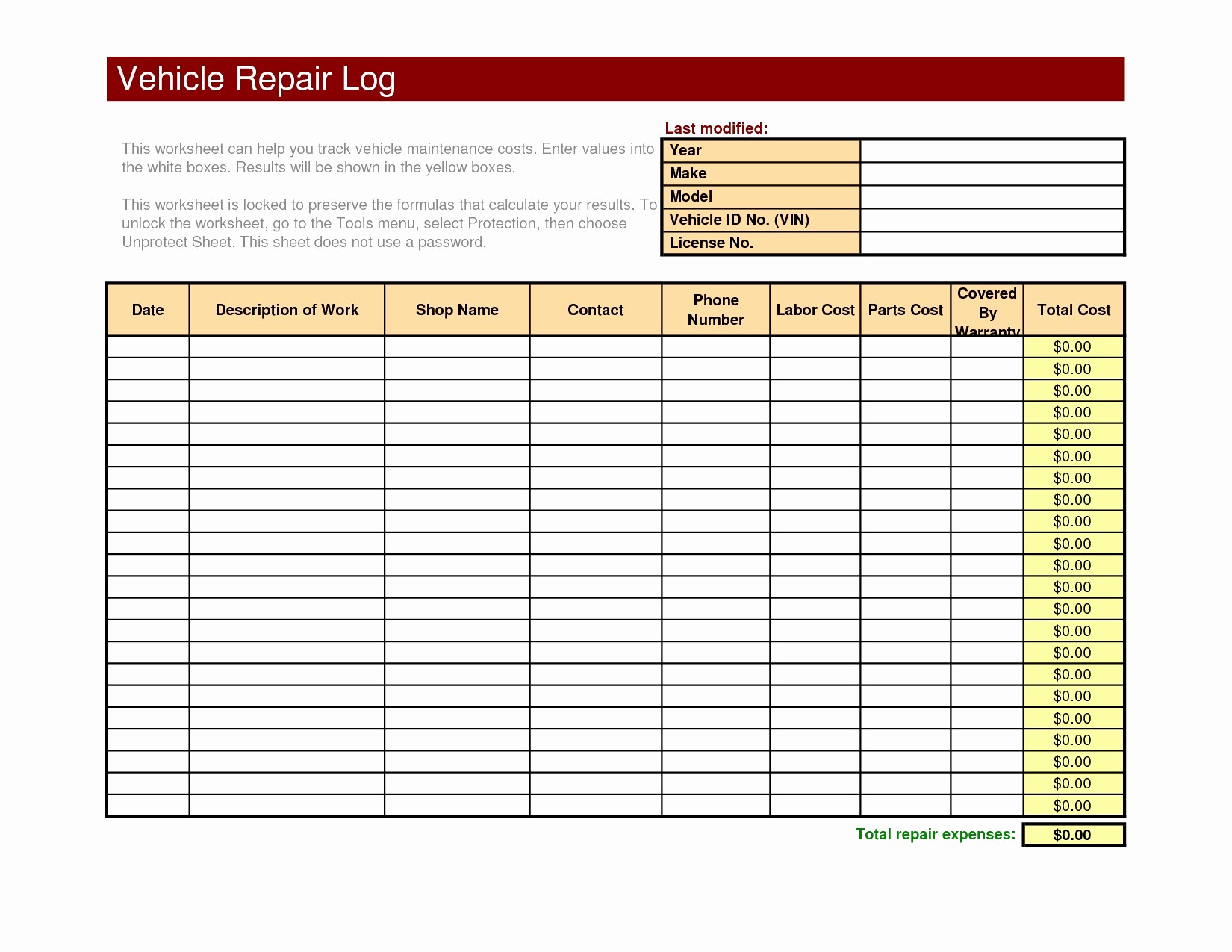 Vehicle Maintenance Spreadsheet Excel Beautiful Fleet Document