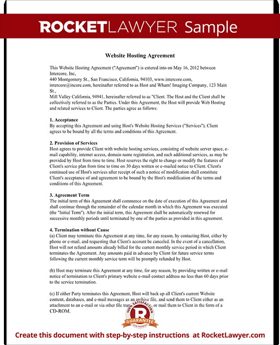 Web Hosting Agreement Template Website Contract With Sample Document Templates