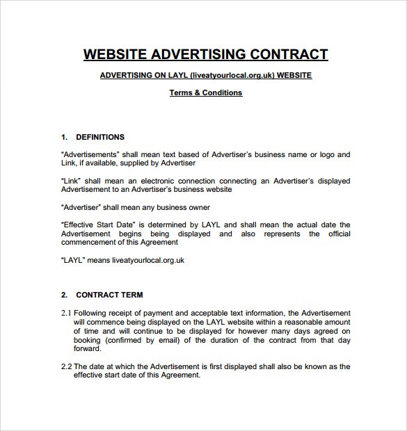 Website Advertising Agreement Template 7 Contract Document