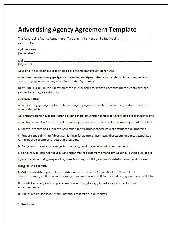 Website Advertising Agreement Template Spacerchaser Com Document Contract