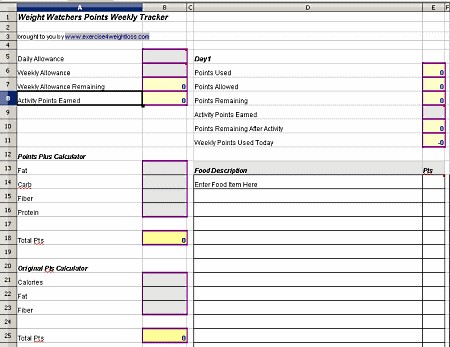 Weight Watchers Points Tracker Spreadsheet And Printable PDF Document Free Loss