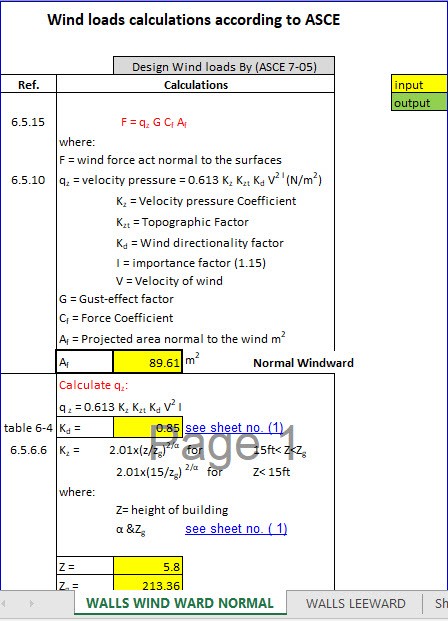 Wind Loads Calculations According To ASCE Excel Sheet Document Load Calculation